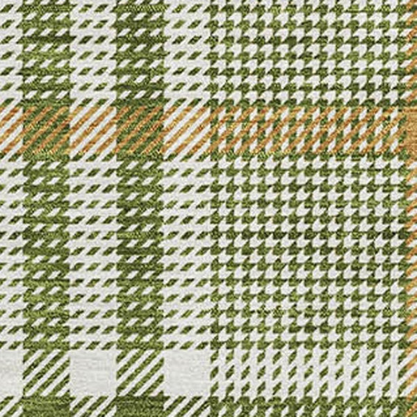 HomeRoots 10' Olive Green, Ivory & Gold Plaid Washable Area Rug - Durable, Stain Resistant & UV Protected! 682649