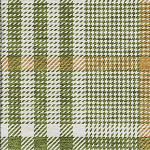 HomeRoots 10' Olive Green, Ivory & Gold Plaid Washable Area Rug - Durable, Stain Resistant & UV Protected! 682649