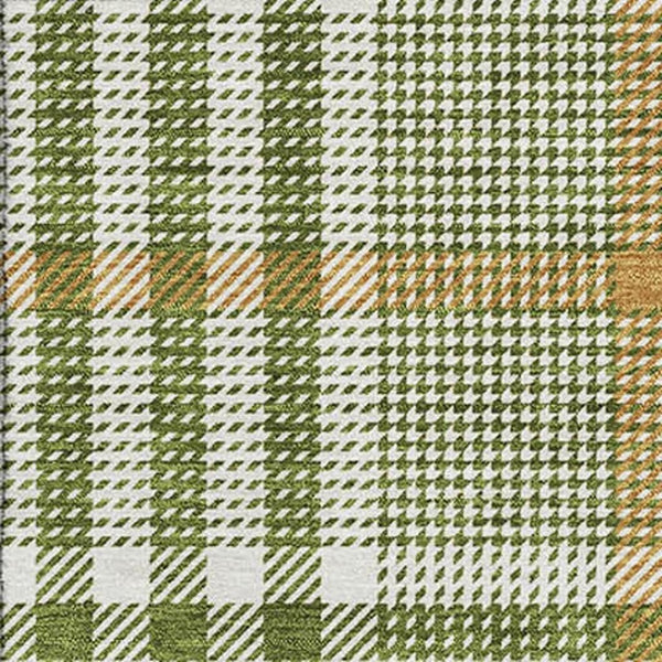 HomeRoots 10' Olive Green, Ivory & Gold Plaid Washable Area Rug - Durable, Stain Resistant & UV Protected! 682649
