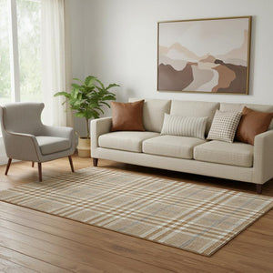 HomeRoots 5' X 8' Plaid Area Rug in Rust, Ivory & Gray – Durable, Washable, UV-Protected for Family Spaces 682651