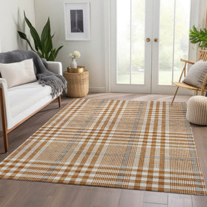 HomeRoots 5' X 8' Plaid Area Rug in Rust, Ivory & Gray – Durable, Washable, UV-Protected for Family Spaces 682651