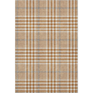 HomeRoots 5' X 8' Plaid Area Rug in Rust, Ivory & Gray – Durable, Washable, UV-Protected for Family Spaces 682651
