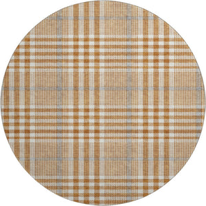 HomeRoots 8' Cozy Rust Ivory Gray Plaid Washable Round Rug with UV Protection for Busy Homes & Kids 682652