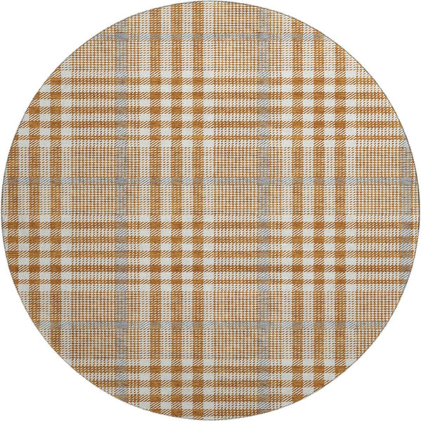 HomeRoots 8' Cozy Rust Ivory Gray Plaid Washable Round Rug with UV Protection for Busy Homes & Kids 682652