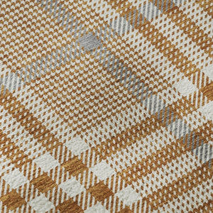 HomeRoots 8' Cozy Rust Ivory Gray Plaid Washable Round Rug with UV Protection for Busy Homes & Kids 682652
