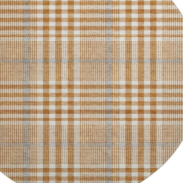 HomeRoots 8' Cozy Rust Ivory Gray Plaid Washable Round Rug with UV Protection for Busy Homes & Kids 682652