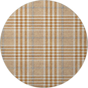 HomeRoots 8' Cozy Rust Ivory Gray Plaid Washable Round Rug with UV Protection for Busy Homes & Kids 682652