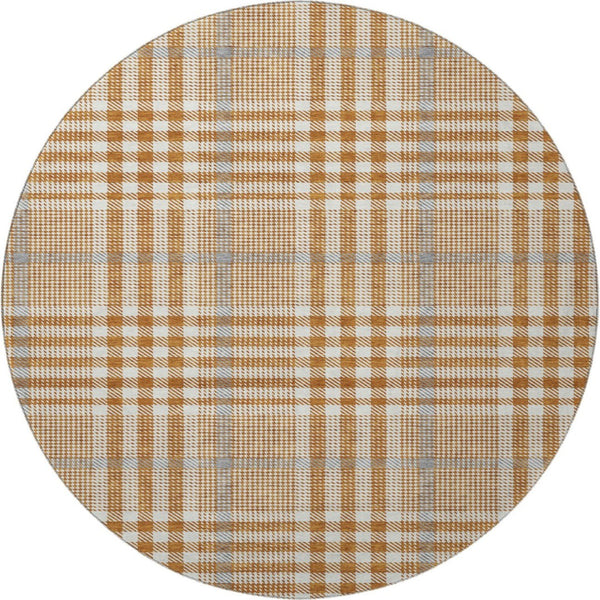 HomeRoots 8' Cozy Rust Ivory Gray Plaid Washable Round Rug with UV Protection for Busy Homes & Kids 682652