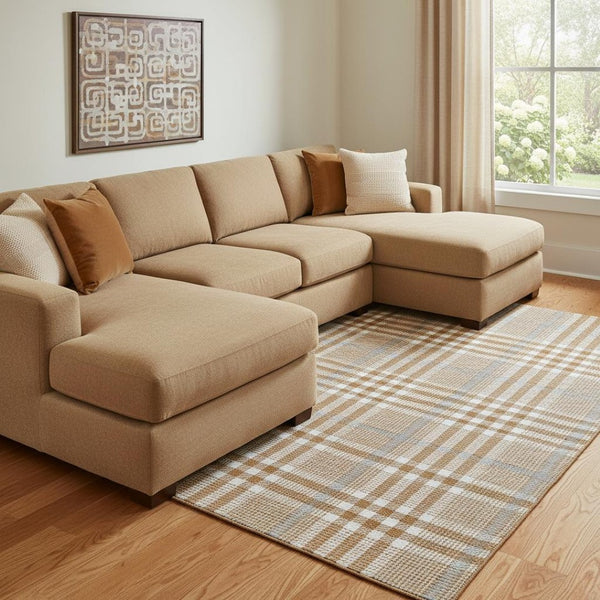 HomeRoots 8' X 10' Washable Plaid Area Rug with UV Protection - Durable, Stain-Resistant, Stylish Home Essential! 682653