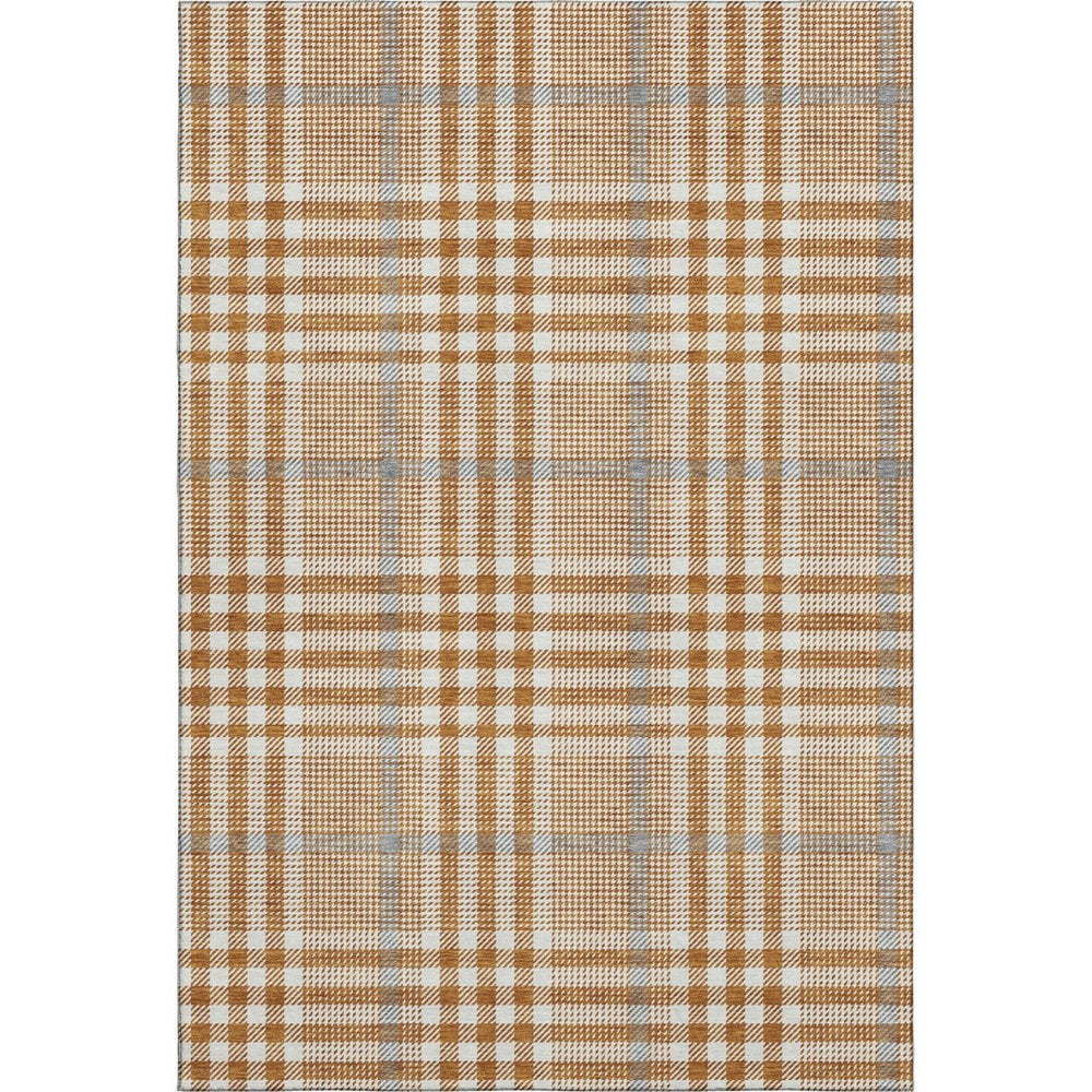 HomeRoots 9' X 12' Washable Plaid Area Rug in Rust, Ivory & Gray - Stain Resistant with UV Protection for Homes 682654