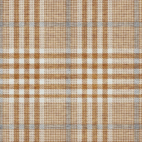 HomeRoots 9' X 12' Washable Plaid Area Rug in Rust, Ivory & Gray - Stain Resistant with UV Protection for Homes 682654