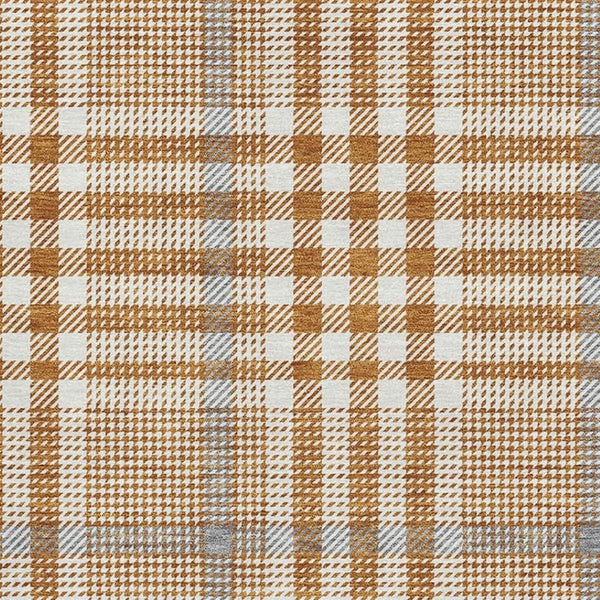 HomeRoots 10' X 14' Washable Rust, Ivory & Gray Plaid Area Rug with UV Protection for Stylish, Family-Friendly Spaces 682655