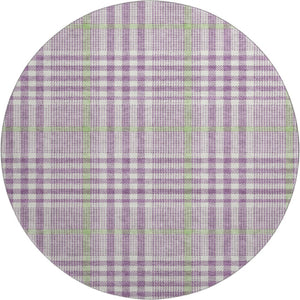 HomeRoots 8' Washable Round Rug in Purple, Ivory & Artichoke Green Plaid - UV Protected & Stain Resistant! 682658