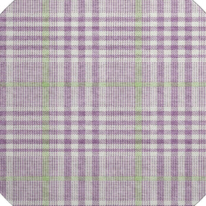 HomeRoots 8' Washable Round Rug in Purple, Ivory & Artichoke Green Plaid - UV Protected & Stain Resistant! 682658