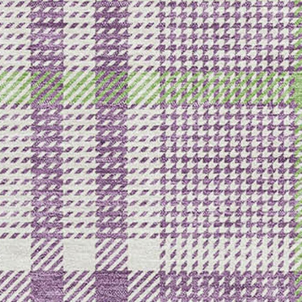 HomeRoots 8' X 10' Washable Area Rug in Purple, Ivory & Artichoke Green Plaid – UV Protected, Durable & Stylish! 682659