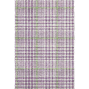 HomeRoots 8' X 10' Washable Area Rug in Purple, Ivory & Artichoke Green Plaid – UV Protected, Durable & Stylish! 682659