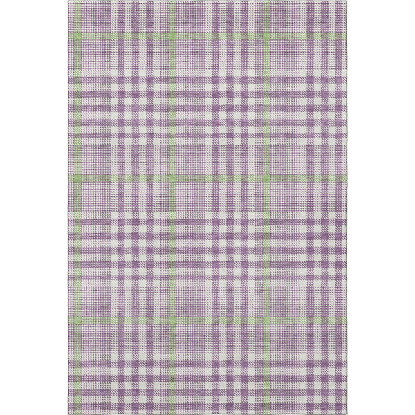 HomeRoots 9' X 12' Washable Plaid Area Rug in Purple, Ivory, & Artichoke Green – UV Protection & Stain Resistant 682660