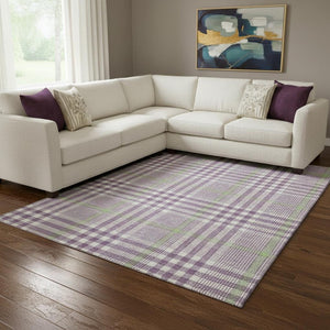 HomeRoots 10' X 14' Purple Ivory Artichoke Green Plaid Washable Area Rug with UV Defense for Family Spaces 682661