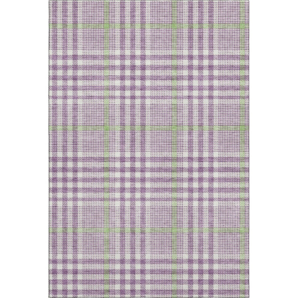 HomeRoots 10' X 14' Purple Ivory Artichoke Green Plaid Washable Area Rug with UV Defense for Family Spaces 682661