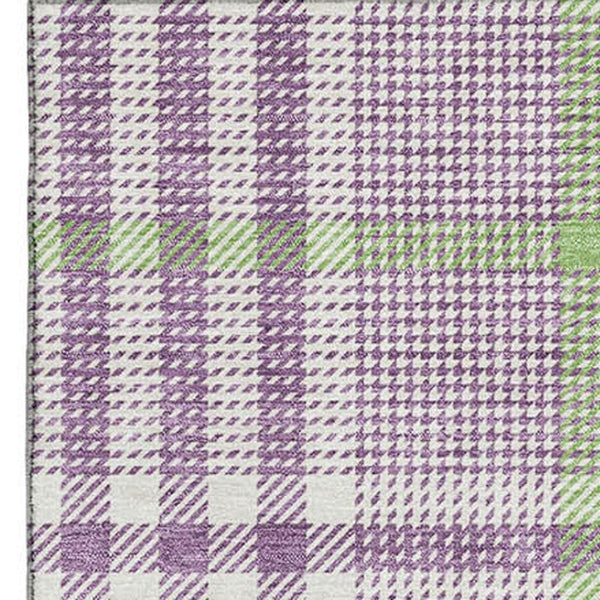 HomeRoots 10' X 14' Purple Ivory Artichoke Green Plaid Washable Area Rug with UV Defense for Family Spaces 682661