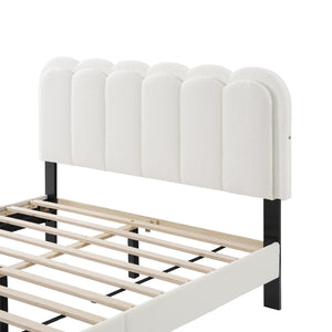 English Elm Christopher Knight Home® - Lambswool Petal Headboard Bed Frame In Cream – Elegant, Soft Design With Ambient Light For Queen Size N769P272030W