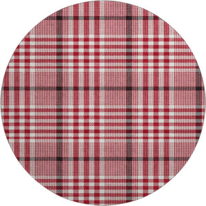 HomeRoots 8' Washable Round Rug in Red, Ivory & Black Plaid - Durable, Stain-Resistant & UV Protected Design! 682664