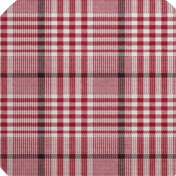 HomeRoots 8' Washable Round Rug in Red, Ivory & Black Plaid - Durable, Stain-Resistant & UV Protected Design! 682664