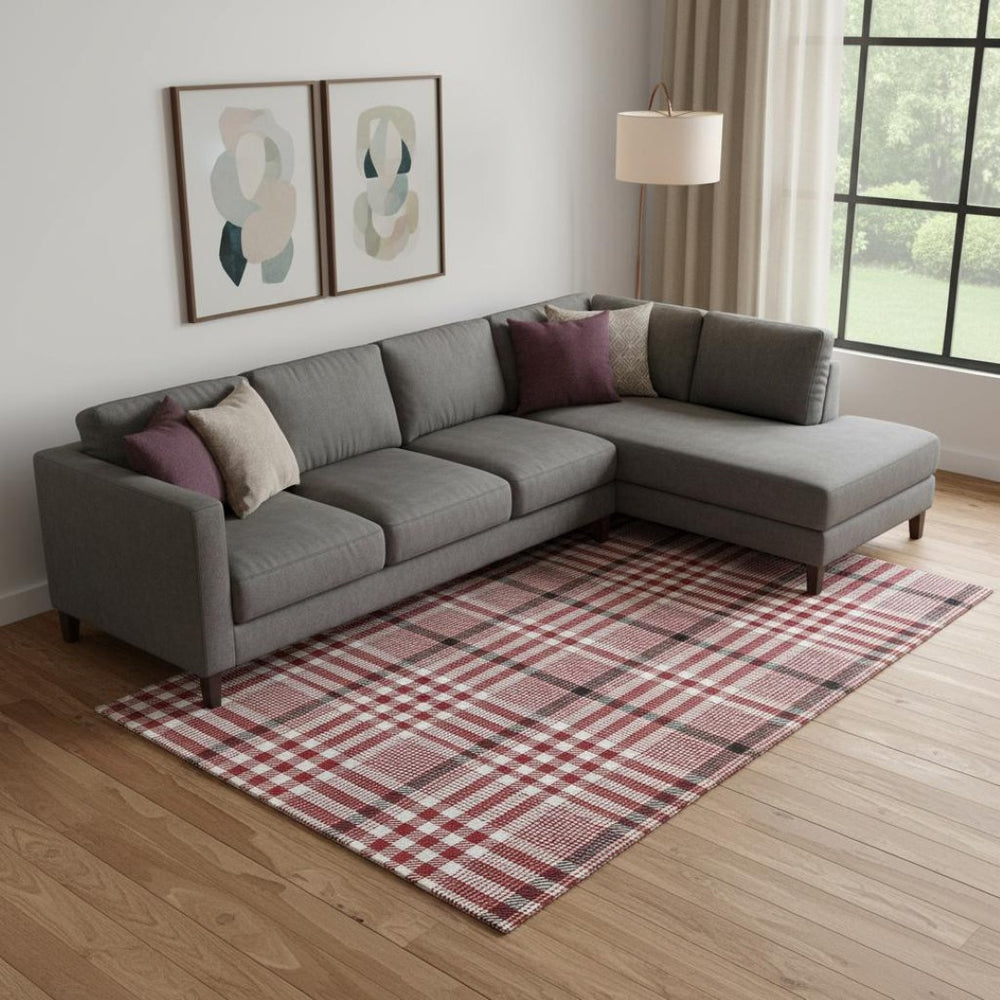 HomeRoots 9' X 12' Red, Ivory, and Black Plaid Washable Area Rug for Pets with UV Protection & Easy Care 682666