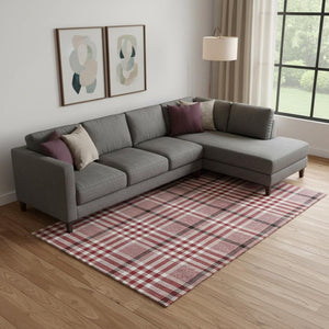 HomeRoots 9' X 12' Red, Ivory, and Black Plaid Washable Area Rug for Pets with UV Protection & Easy Care 682666