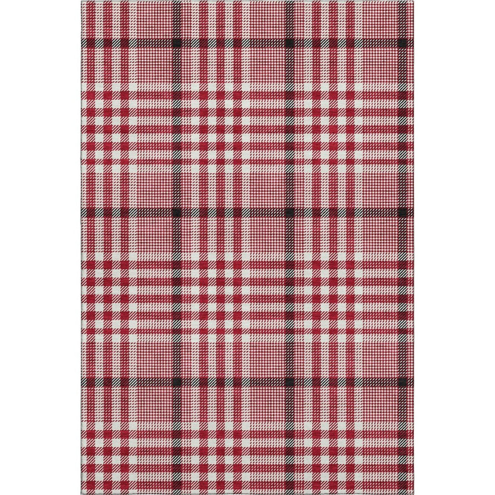 HomeRoots 9' X 12' Red, Ivory, and Black Plaid Washable Area Rug for Pets with UV Protection & Easy Care 682666