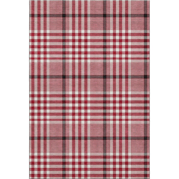 HomeRoots 9' X 12' Red, Ivory, and Black Plaid Washable Area Rug for Pets with UV Protection & Easy Care 682666