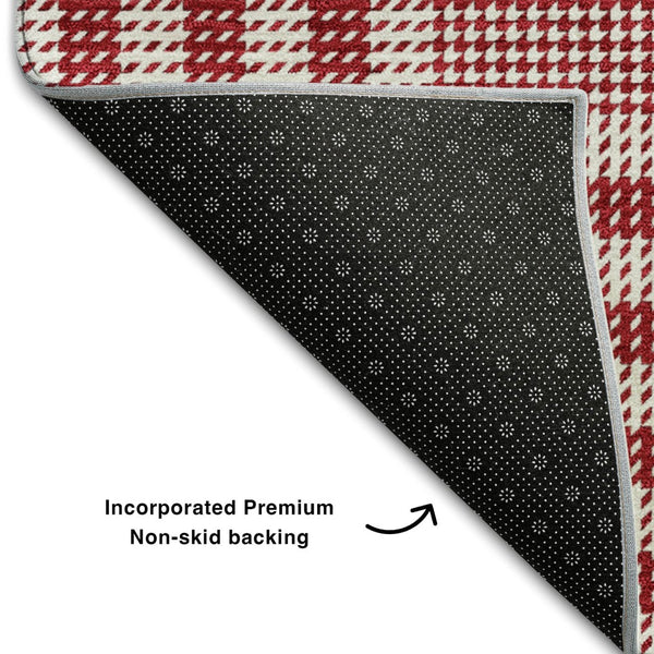 HomeRoots 9' X 12' Red, Ivory, and Black Plaid Washable Area Rug for Pets with UV Protection & Easy Care 682666