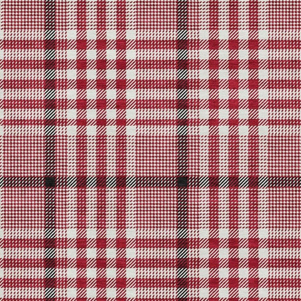 HomeRoots 10' X 14' Red Ivory & Black Plaid Area Rug - Durable, Stain-Resistant with UV Protection for Homes 682667