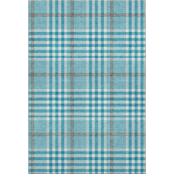 HomeRoots 5' X 8' Teal Ivory Gray Plaid Washable Area Rug - Durable, Stain-Resistant, UV-Protected Design! 682669