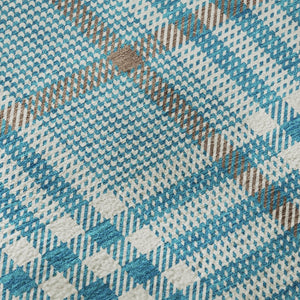 HomeRoots 8' Teal Ivory And Gray Plaid Washable Round Area Rug – Durable, Stylish, and Easy to Maintain for Homes 682670