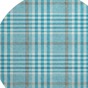 HomeRoots 8' Teal Ivory And Gray Plaid Washable Round Area Rug – Durable, Stylish, and Easy to Maintain for Homes 682670