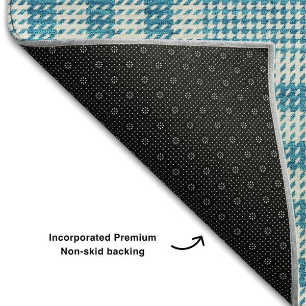 HomeRoots 9' X 12' Stylish Teal Ivory Gray Plaid Washable Area Rug with UV Defense for Family-Friendly Spaces 682672