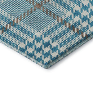 HomeRoots 9' X 12' Stylish Teal Ivory Gray Plaid Washable Area Rug with UV Defense for Family-Friendly Spaces 682672