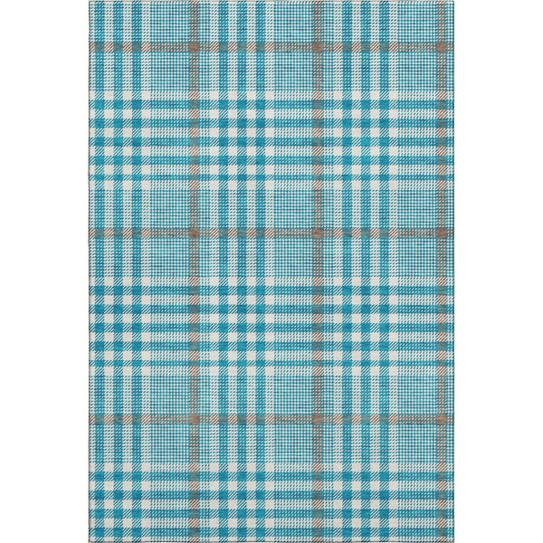 HomeRoots 10' X 14' Teal Ivory Gray Plaid Washable Area Rug - Durable, Stylish, UV-Protected for All Spaces! 682673
