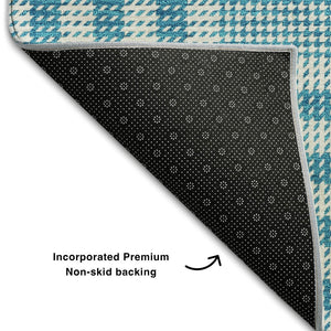 HomeRoots 10' X 14' Teal Ivory Gray Plaid Washable Area Rug - Durable, Stylish, UV-Protected for All Spaces! 682673