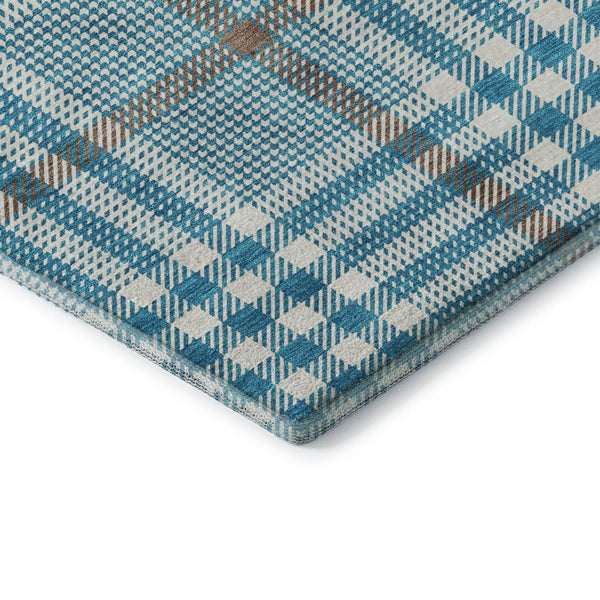 HomeRoots 10' X 14' Teal Ivory Gray Plaid Washable Area Rug - Durable, Stylish, UV-Protected for All Spaces! 682673