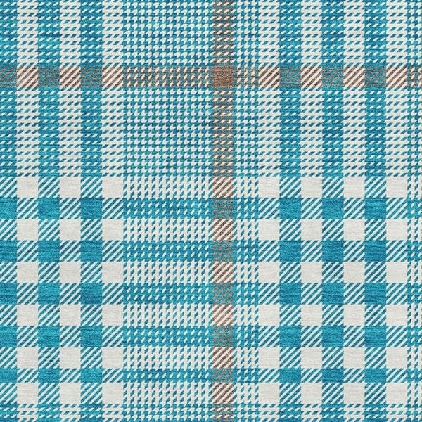 HomeRoots 10' X 14' Teal Ivory Gray Plaid Washable Area Rug - Durable, Stylish, UV-Protected for All Spaces! 682673