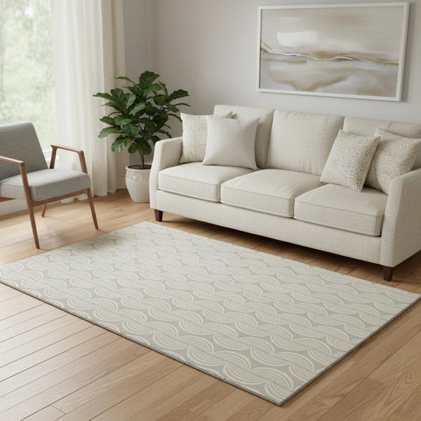 HomeRoots 5' X 8' Beige and Ivory Ogee Area Rug - Durable, Stain-Resistant, UV Protected for Modern Homes 682675
