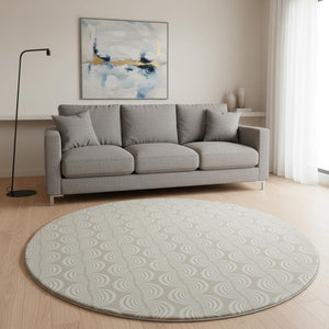 HomeRoots 8' Beige and Ivory Ogee Washable Round Rug – Soft, Stain-Resistant, UV-Protected for High-Traffic Areas 682676