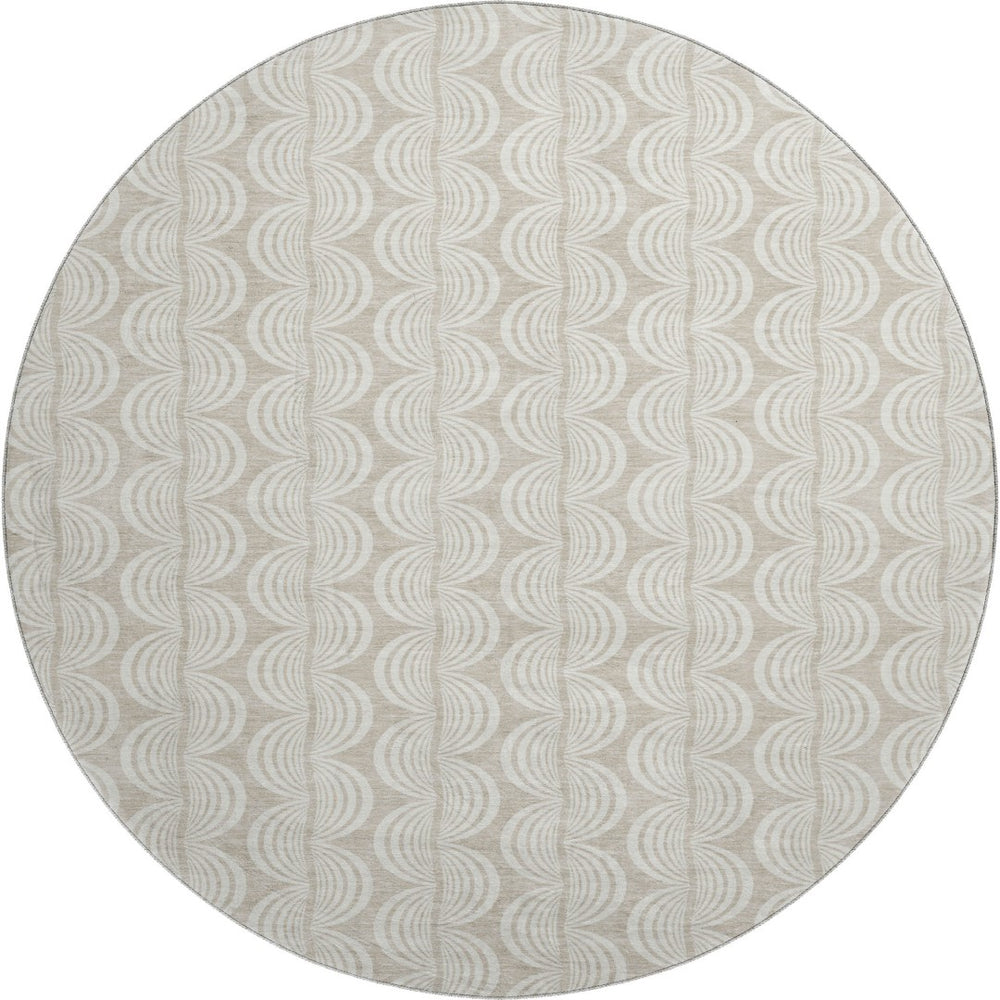 HomeRoots 8' Beige and Ivory Ogee Washable Round Rug – Soft, Stain-Resistant, UV-Protected for High-Traffic Areas 682676