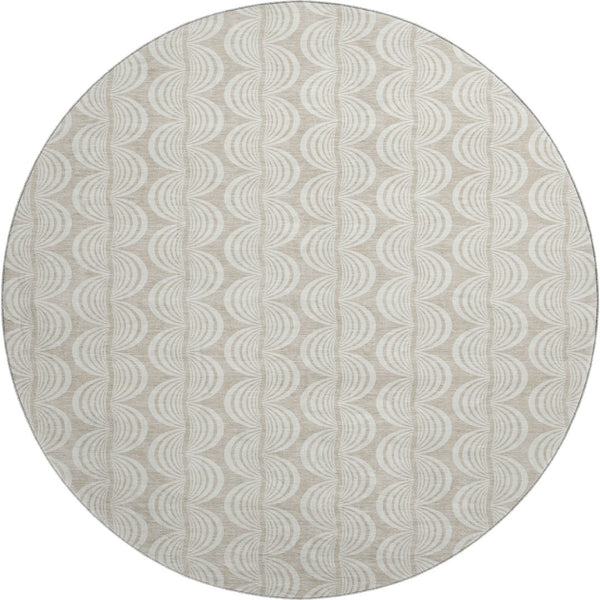 HomeRoots 8' Beige and Ivory Ogee Washable Round Rug – Soft, Stain-Resistant, UV-Protected for High-Traffic Areas 682676