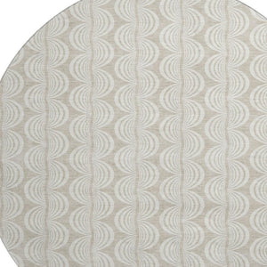 HomeRoots 8' Beige and Ivory Ogee Washable Round Rug – Soft, Stain-Resistant, UV-Protected for High-Traffic Areas 682676