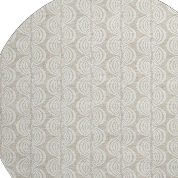 HomeRoots 8' Beige and Ivory Ogee Washable Round Rug – Soft, Stain-Resistant, UV-Protected for High-Traffic Areas 682676