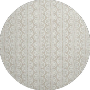HomeRoots 8' Beige and Ivory Ogee Washable Round Rug – Soft, Stain-Resistant, UV-Protected for High-Traffic Areas 682676