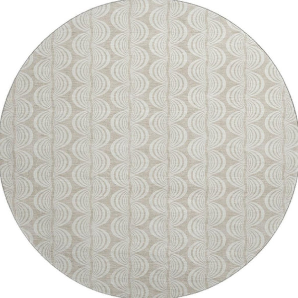 HomeRoots 8' Beige and Ivory Ogee Washable Round Rug – Soft, Stain-Resistant, UV-Protected for High-Traffic Areas 682676